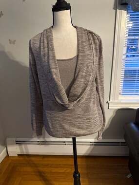 INC International Concepts Petite Metallic Knit 2-Piece Cowl Neck Top Set, Size